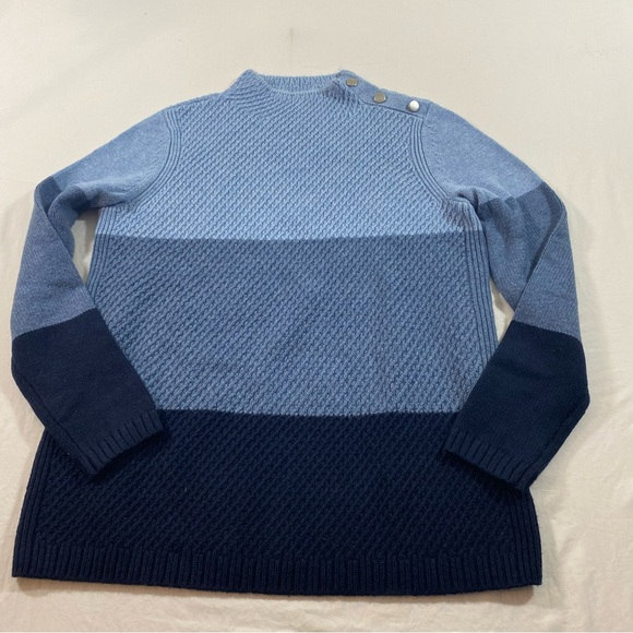 Talbots Sweater woman’s small Striped blue High neck Buttoned shoulder Sweater - Picture 6 of 8